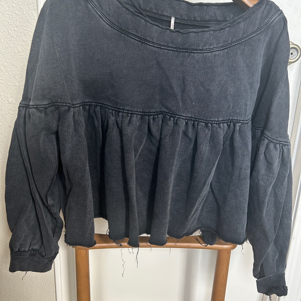 Free People Black Distressed Sweatshirt